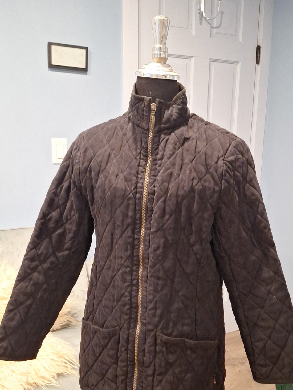 Suede-like Black Quilted Barbour Jacket- Medium